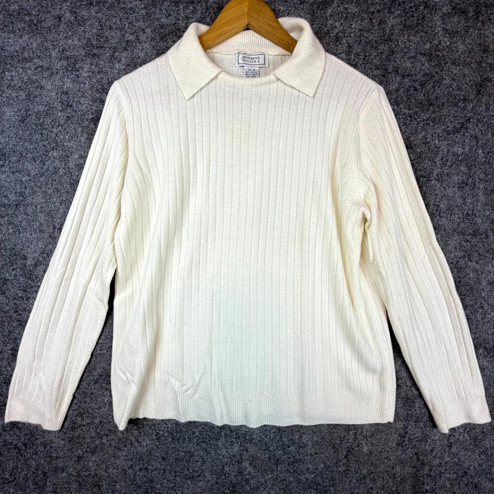 Vintage Jennifer Moore Sweater Womens Med Ivory Clean Girl Quiet Luxury Preppy